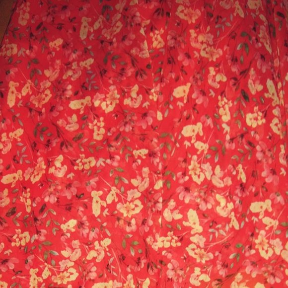 Sam Edelman Orange Coral Floral Sleeveless Smocked Handkerchief Hem dress Sz L - Picture 11 of 15